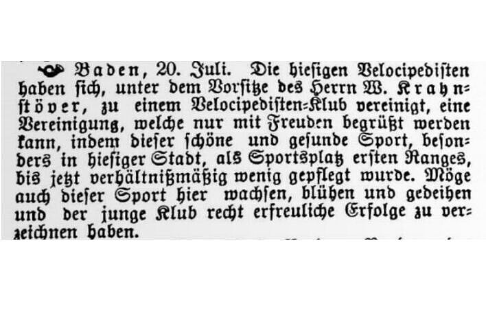 Velocipedisten-Klub 1885 gegründet