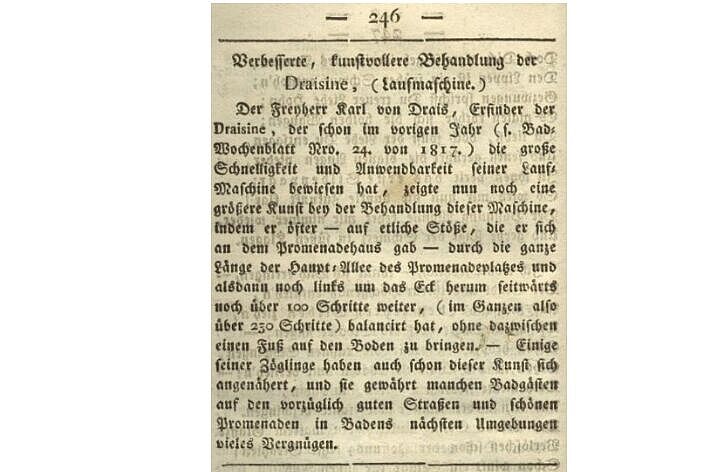 Drais stellt 1818 Verbesserung seiner Laufmaschine vor