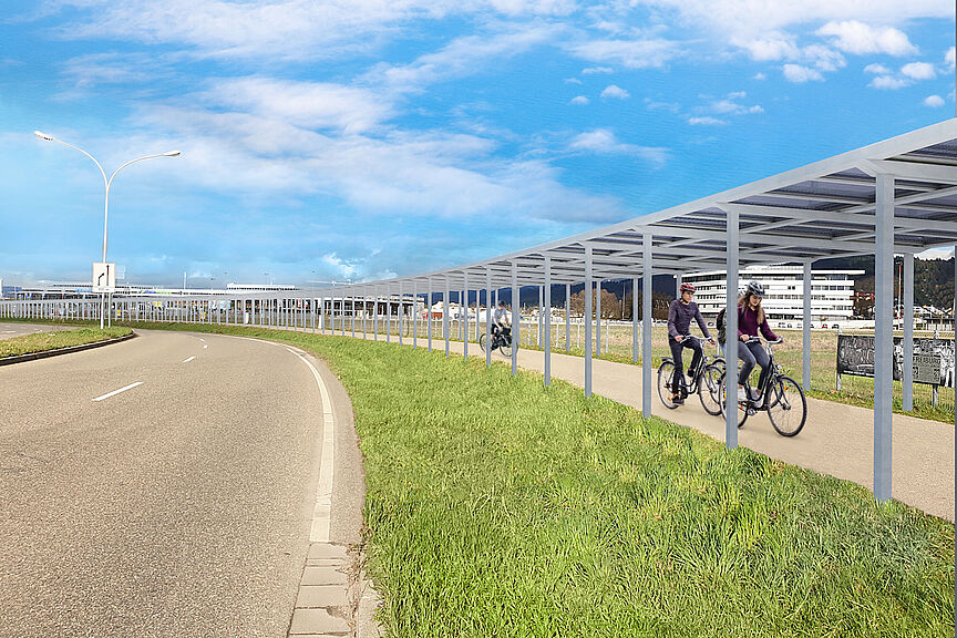 Visualisierung Solardach-Radweg Freiburg Visulalisierung des Solardach-Radwegs in Freiburg.
